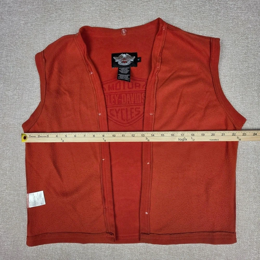 Harley-Davidson Orange Fleece Jacket Liner Embossed Logo Buttons Mens Medium
